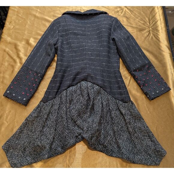 An Ren XS Wool-Blend Tailcoat Jacket Bustle Hem Gray/Red Steampunk - Picture 2 of 9